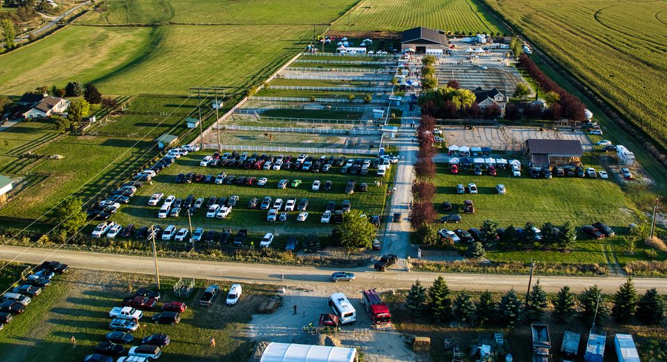 Aerial photo of the fairgrounds with numbered markers.
